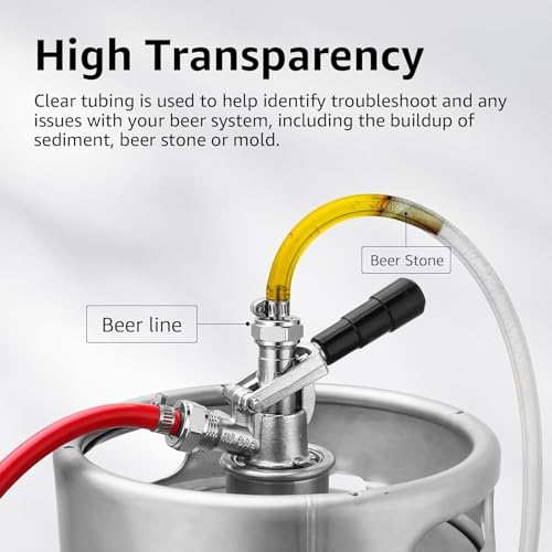 WELLBOM 5FT Kegerator Beer Line 3/16" ID with 1/4" Barb Fitting (ID 3/16")