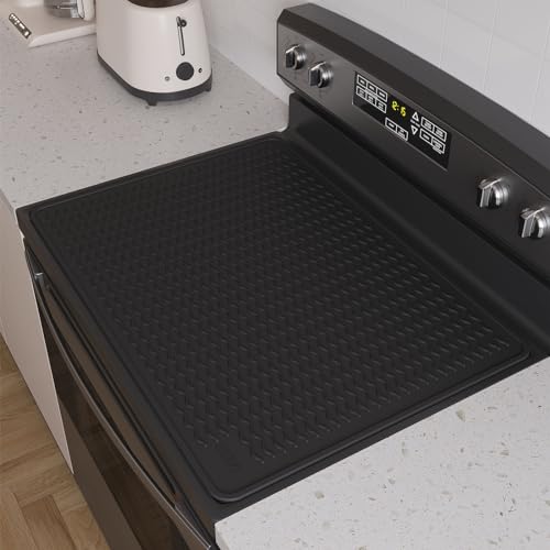 XiFEO 30" x 21" Thickened Silicone Glass Stove Top Cover Protector for Electric & Induction Cooktops – Heat Resistant Mat, Black