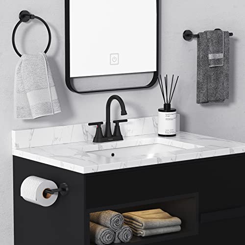 Hurran Matte Black 4-Inch Centerset Bathroom Faucet with 2 Handles, Lead-Free