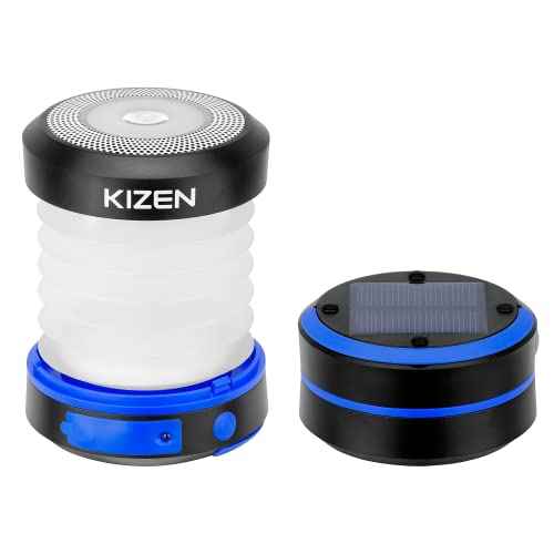 Kizen Solar Camping Lantern Rechargeable - LED Lanterns for Power Outages, & Camping Lights - Collapsible & Rechargeable Lamp with Solar or Plug - Hiking Gear