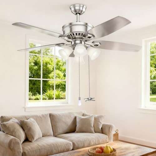 SmoTecQ Silver Ceiling Fan Pull Chain Extender 24-Inch Long with Decorative Frosted Glass Bulb & Fan Cord