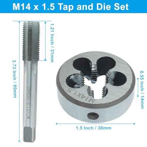 M14 x 1.5 Metric Tap and Die Set, HSS Machine Thread Tap Die Set, M14 x 1.5mm Right Hand Thread Tapping Tool