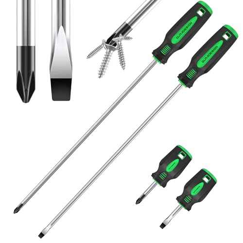 4-Piece 12" Long Screwdriver Set Slotted and Phillips, Long & Short Magnetic Screwdriver Set