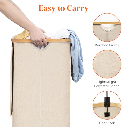 Lifewit 105L Large Laundry Basket with Lid & Removable Bag, Beige