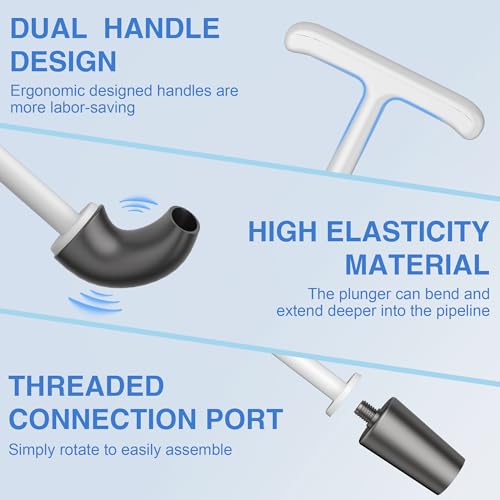 White Wall-Mounted Toilet Plunger with Holder | Upgraded Dual Handle Design