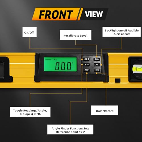 24 Inch Digital Level with Magnetic Base - Bghdas, LCD Inclinometer & Pro Torpedo Level, 0–90° Precision