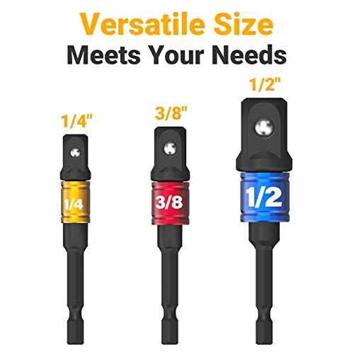 Impact Socket Adapter Set for Drill - Tools for Men Gadgets 1/4" 3/8" 1/2" Impact Grade Driver Bit Set Extension Bit with Holder Ratchet Wrench Nut Hex Drive Adapter Hand Power Accessories Cool Stuff