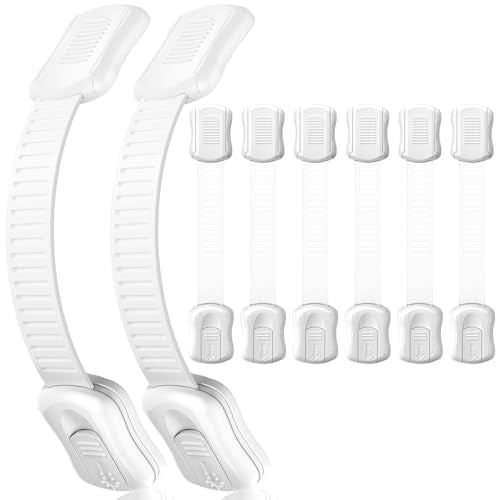 8-Pack Cabinet Locks Baby Proofing - Syican Child Proof Drawer Locks, Multi-Purpose for Drawers, Fridge, Toilet Seat, Trash Can, Ideal Stocking Stuffers, White