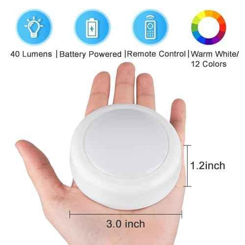 BLS LED Puck Lights with Remote Control, Wireless Under Cabinet & Closet Lighting, RGB 13 Color Changing Lights with Dimmer, Timer & AA Battery Operated, Push, Touch, Stick on for Night, Wall, 6 Pack