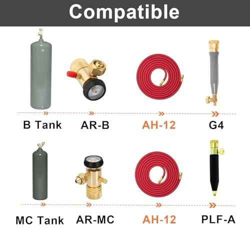 0386-1090 AH-12 Air Acetylene Torch Hose with Lashing Strap, 12FT, "A" Fitting, Replacement Welding Hose Compatible with Torch AR-B/AR-MC Regulators, G4/PLF-A Handles, B/MC Tanks