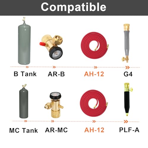 0386-1090 AH-12 Air Acetylene Torch Hose with Lashing Strap, 12FT, "A" Fitting, Replacement Welding Hose Compatible with Torch AR-B/AR-MC Regulators, G4/PLF-A Handles, B/MC Tanks