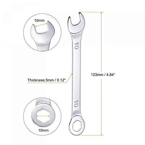 uxcell Thin Combination Wrench with Offset 6-Point End and Angled Open End, Metric Mirror-Chrome Plated High Carbon Steel, for Household Repairs, 10mm