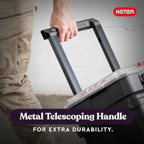 Keter Stack-n-Roll Modular Tools Organizer for Garage Storage and DIY, 3 Piece Resin Rolling Tool Box System for Small Parts, Black