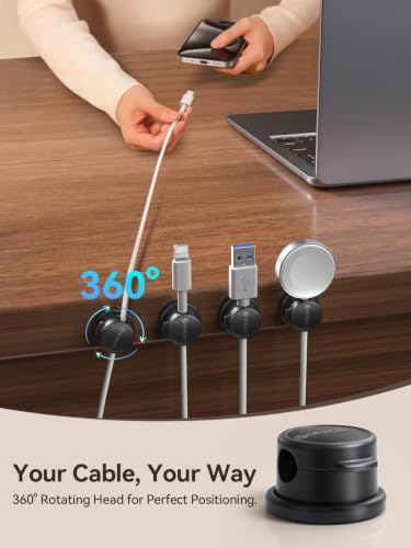 NEWDERY Magnetic Cable Clips 6-Pack Black - Cord Organizer for Nightstand & Desk
