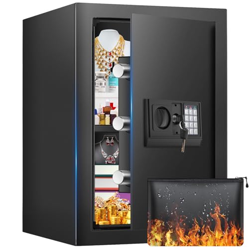 FOWORE 2.5 Cuft Fireproof Waterproof Home Safe with Alarm & Removable Shelf