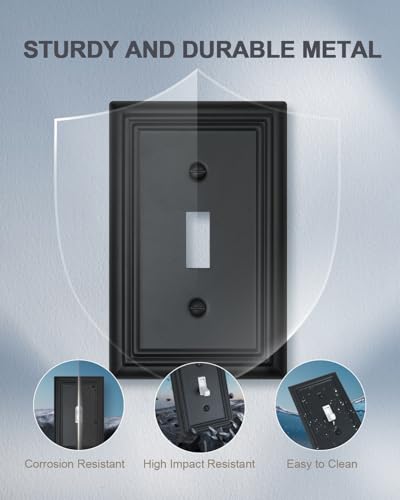 Black Metal Switch Plates Outlet Covers 2-Pack, Toggle Wall Plate - ZILLSEA