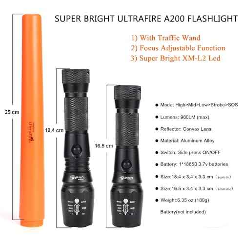 UltraFire 16-Inch Traffic Control Wand LED Flashlight, 980 Lumen Traffic Wand Flashlight, 5 Modes with Red Strobe Mode, Marshaling Wand for Airport, Parking, Fire Department (Battery Not Included)