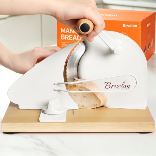 Brvclon Manual Bread Slicer White – Adjustable 0–0.9" Thickness, Solid Wood Base
