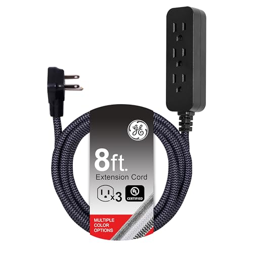 GE 3-Outlet Braided Power Strip Extension Cord - 8 Ft Black Chevron