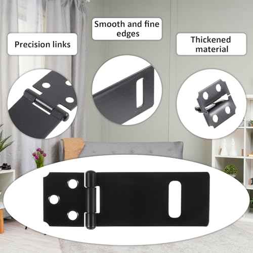 Lock Hasp Latch, 4 Pack 3inch Black Padlock Hasp Safety Packlock Clasp Door Slide Latch Lock Gate Locks hasps for Home Yard Garden Wooden Fence Cabinet