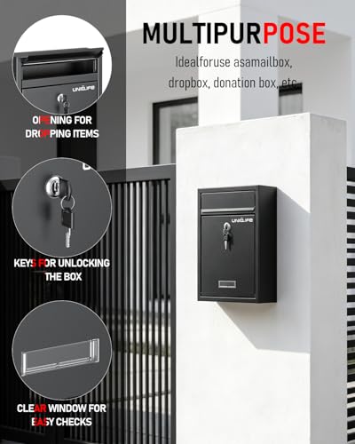 Uniclife Wall Mount Mailbox Locking Mailbox Black Key Lock