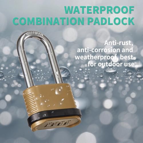 CINCINNO 4 Pack Heavy Duty Combination Padlocks with Long Shackle, Weatherproof 4-Digit Code Lock for Outdoor Security