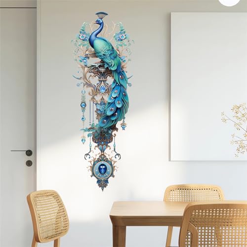 sacinora Gorgeous Blue Peacock Painted Wall Stickers, Peacock Pendant Art Wall Decals Removable Vinyl Peel and Stick for Living Room Bedroom Sofa TV Background Home Decorations