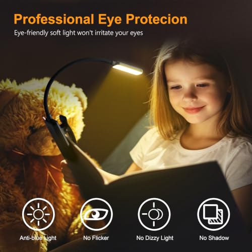 Gritin Rechargeable Book Light with 9 LED, Black, Reading Lamp, Dimmable & Portable