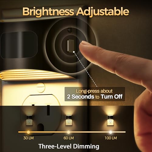DORESshop Motion Sensor Night Light Wall Plug, Warm White, Black - 3000K