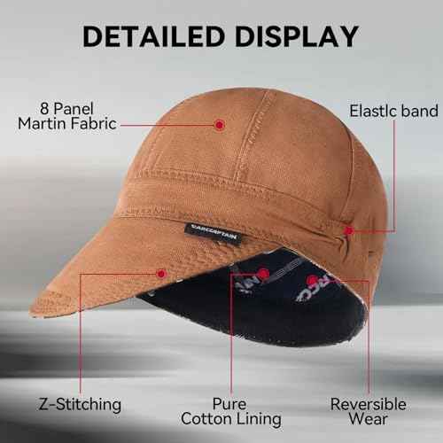 ARCCAPTAIN Reversible Welding Cap with Elastic Retractable Band, 8 Panel Protective Welders Cap, 10 oz Fireproof Cotton Comforts for Safety and Protection While Welding to Men Women, 7 1/2, Khaki