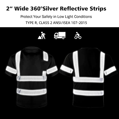 VENDACE Safety Shirts for Men 3 Pack High Visibility Reflective Hi Vis Short Sleeve Work Shirt Black (Black,L)