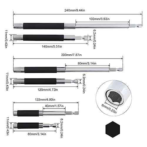 ChgImposs 3pcs/set Scalable Magnetic Screw Drive Guide Drill Bit Tip Holder, 3.15"/4.72"/5.51"(80/120/140mm) Screwdriver Bit Holder Extension Bar Adapter, Drill Bit Guide Rod Adapter