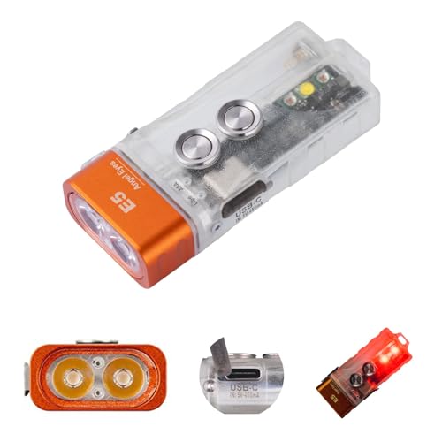 RovyVon E5 EDC Flashlight USB C Rechargeable, AAA Battery Compatible, 4000K High CRI Flat Keychain Light, Dual Power Sources for Camping Hiking (White+Red Sidelights)