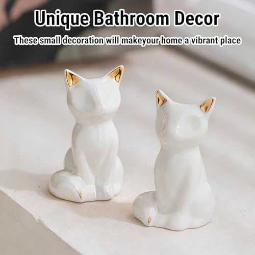 2 Pack Ceramic Toilet Bolt Covers - Cute Cat Design Bathroom Decor