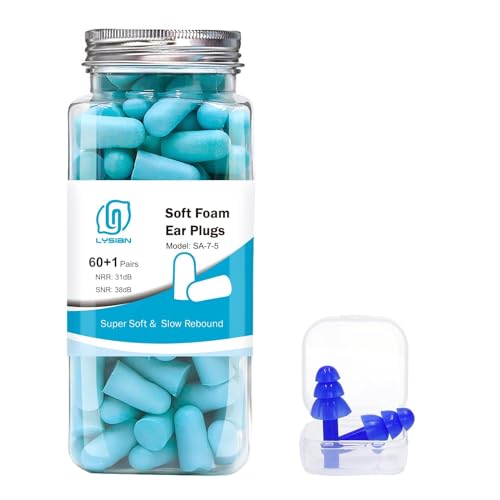 LYSIAN Soft Foam Ear Plugs for Sleeping Lake Blue 60 Pairs Noise Reduction 38dB