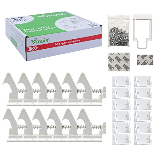 Vmaisi 12 Pack Child Safety Cabinet Locks - No-Drill Easy Install, Includes Screws, Standard