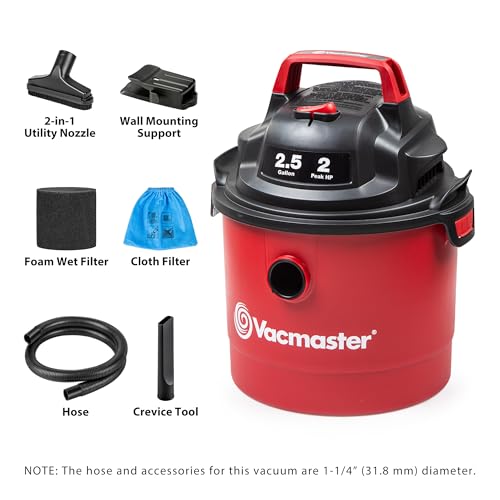 Vacmaster VOM205P 2.5-Gallon 2 Peak HP Wall Mount Wet/Dry Shop Vacuum Plug-in Edition