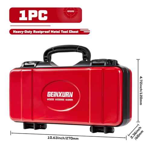 11¡±Red Tools Box, Portable Steel Heavy-duty Tool Case with Safety Latch and Handle for Tools Storage and Organizers, Home DIY