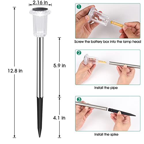 Eyrosa Cool White Solar Pathway Lights 10 Pack Waterproof Stainless Steel Stake Lights for Garden Yard Driveway Outdoor Decor