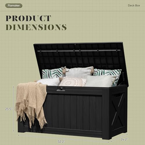 Flamaker Black 120 Gallon Waterproof Deck Box Outdoor Storage Chest