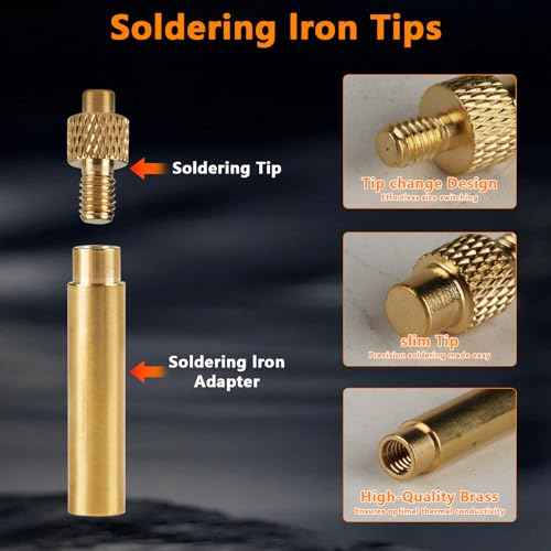 7 Heat Set Insert Tips & 1 Soldering Iron Adapter, Brass Heat-Set Insert Tips for Threaded Inserts M2 M2.5 M3 M4 M5 M6 M8, Plastic 3D Printer Soldering Iron Tipsfor Weller SP40NUS/Hakko FX-888D/900M