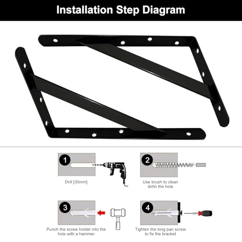 Medach Black Heavy Duty Shelf Brackets 16 x 10 Inch - 2 Pairs