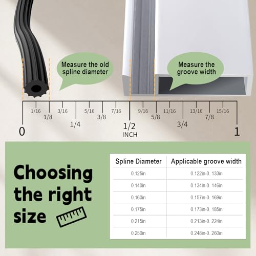 FLYZZZ Screen Spline 0.125 Inch (1/8 Inch), 100 Ft for Narrow Grooves — Not for Standard Windows