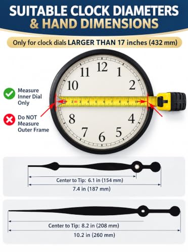 High Torque Clock Movement Kit with 0.75 Inch Thread & 8 Inch Hands for Large Wall Clocks
