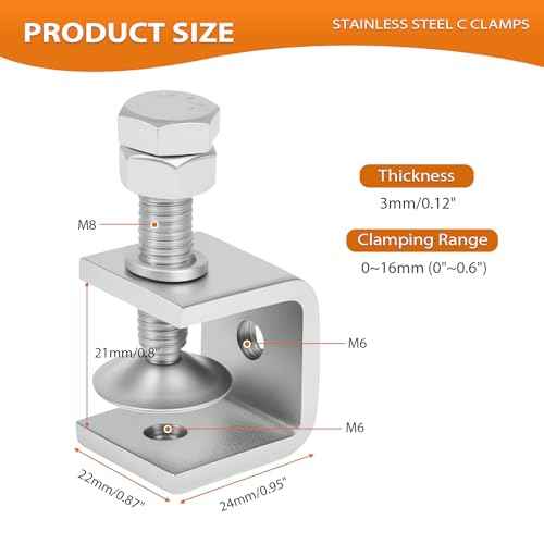0.8 Inch C Clamps, 6 Pack 304 Stainless Steel C Clamps for Woodworking and Welding,Stable Wide Jaw Opening Tiger Clamp for Construction Household Mount(21mm)
