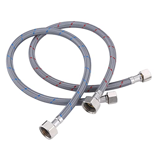 12 Inch Faucet Supply Lines - Braided Nylon Water Connector 3/8" Female x 1/2" Brass, 2-Pack