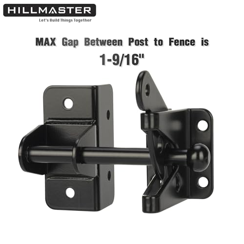 HILLMASTER Black Self-Locking Gate Latch for Wooden Fence & Gate, Heavy Duty Outdoor Hardware