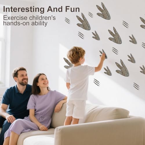 KIUKIUO Dinosaur Footprints Wall Decals - Dinosaur Style, 90 Pieces for Nursery & Kids Room Decor