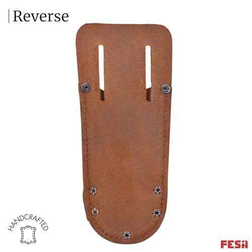 FESA Leather Utility Knife Pouch - Top Grain Leather Knife Pouch for Belt with 2 Pen/Pencil Pockets & Heavy Duty Reinforced Rivets - Fits Belts up to 2" - Handcrafted