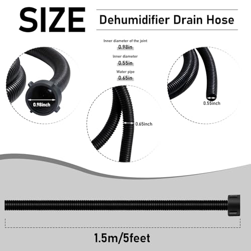 Conderyang 5ft 3/4 in Dehumidifier Drain Hose with Rust-Resistant PE Connectors, Black